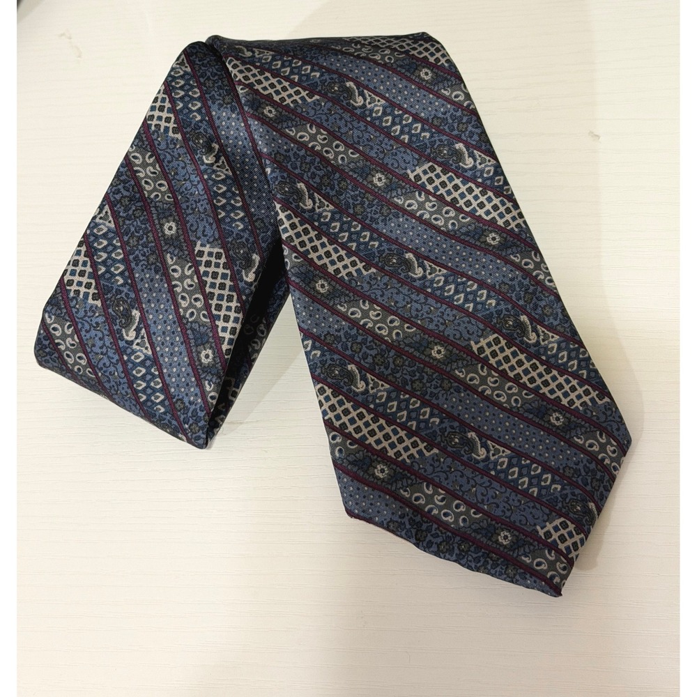 Yves Saint‎ Laurent YSL Silk Wool Necktie Blue Striped Men's Tie Career Business